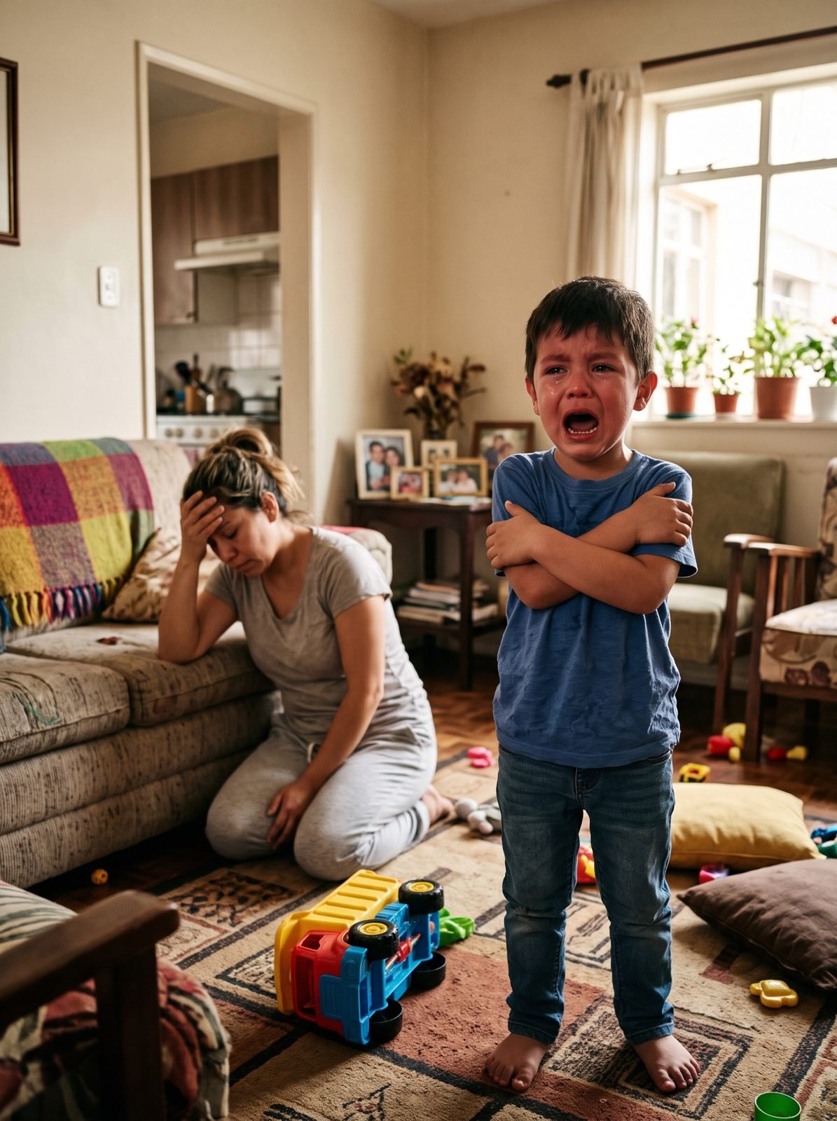 Niño con los brazos cruzados, enojado